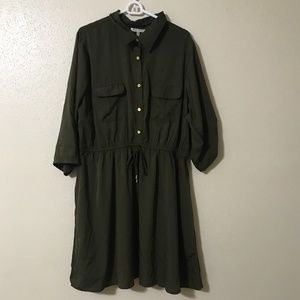 WOMEN'S MOSS GREEN DRESS WITH GOLD BUTTONS